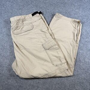 REI Pants Mens 38x30 Beige Convertible Cargo Hiking Nylon UPF 50+ Belted Zip Off